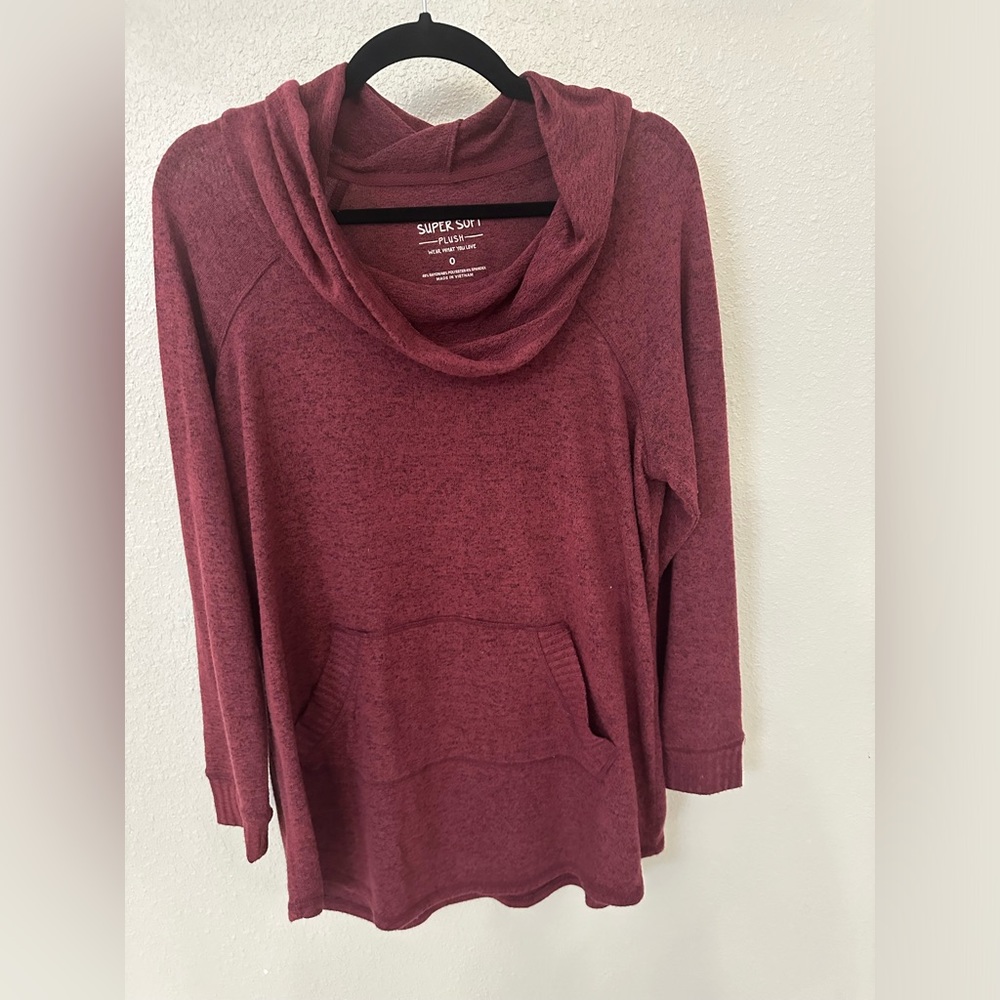 Torrid Super Soft Plush Cowl Neck Raglan Tunic Sweatshirt, size 0